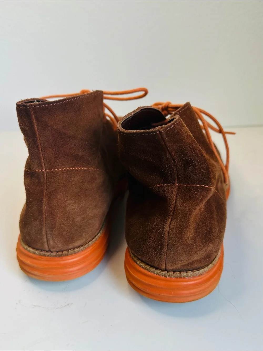 Cole Haan Boots Mens Size 10.5 Brown Suede Lunargrand Chukka Orange Sole Casual